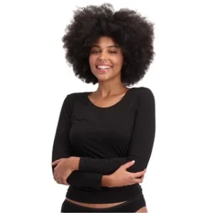 Bamboo Basiscs© Damen T-Shirt, 2er Pack – LARA Logsleeve, Unterhemd, Rundhals, Uni Schwarz 8