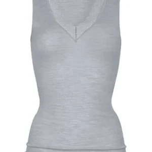 Mey Silk Touch Wool Unterhemd, V-Ausschnitt, Melange, Für Damen 466 MID GREY MELA 11