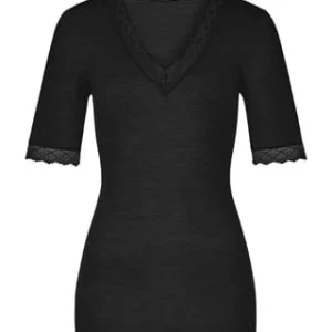 Mey Silk Touch Wool Unterhemd, Kurzarm, V-Ausschnitt, Meliert, Für Damen 3 SCHWARZ 10