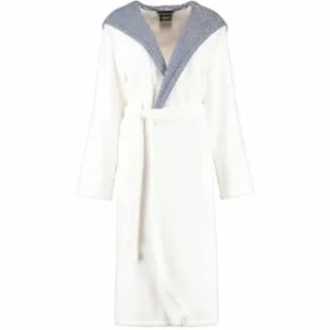 Aktion ✨ Cawö Bademantel Damen Kapuze Classic 4345 Weiß-blau – 601 Weiß ⌛ 10